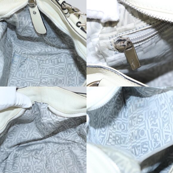 Salvatore Ferragamo Gancini Hand Bag Leather White Silver Auth yk16589 - Picture 13 of 15